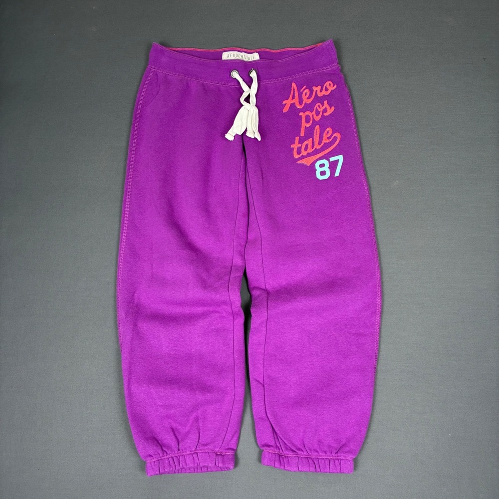 Aeropostale 87 Purple Drawstring Capri Sweatpants Women's Size XS (27x22) Y2K